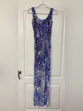 Lilly Pulitzer Blue Pink Multi Tank Velour Jumpsuit